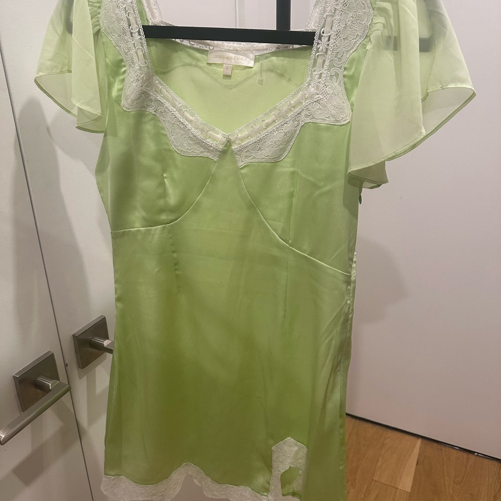 LoveShackFancy Green and White Lace Chemise